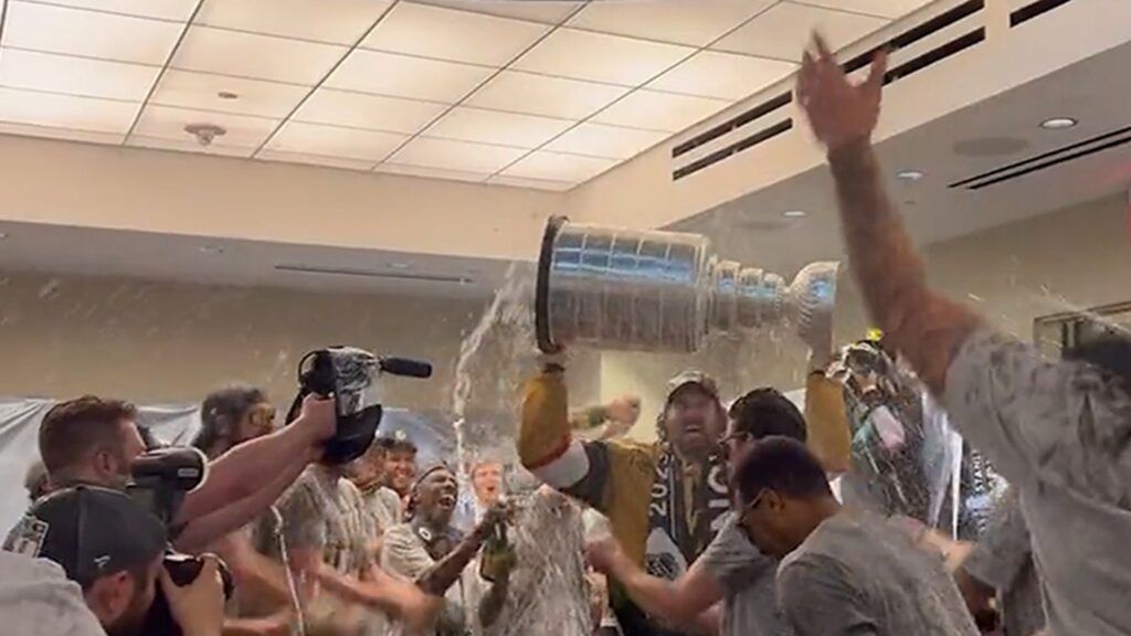 golden-knights-douse-stanley-cup,-captain-mark-stone-in-booze-after-winning-title