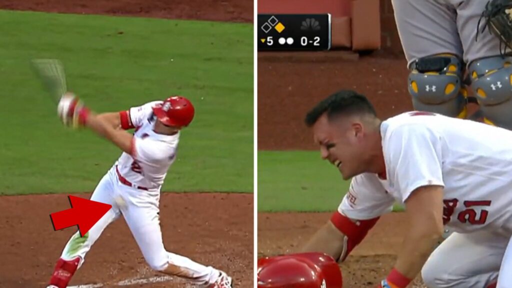 mlb’s-lars-nootbaar-crumples-in-pain-after-fouling-ball-into-groin,-leaves-game
