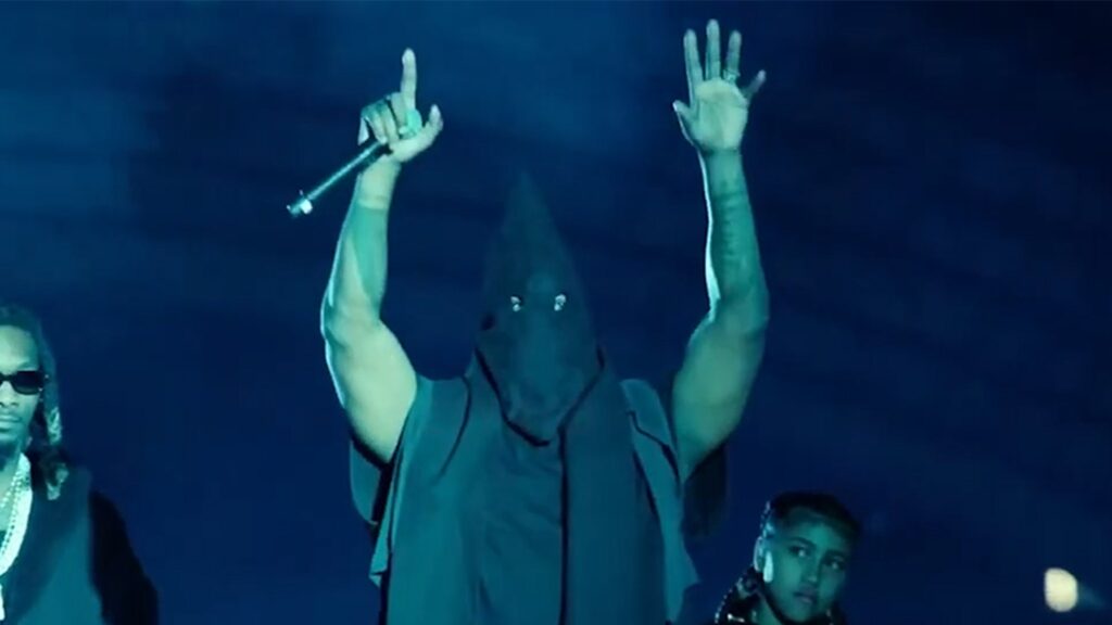 kanye-west-wears-kkk-style-black-hood-at-‘vultures’-album-listening-party