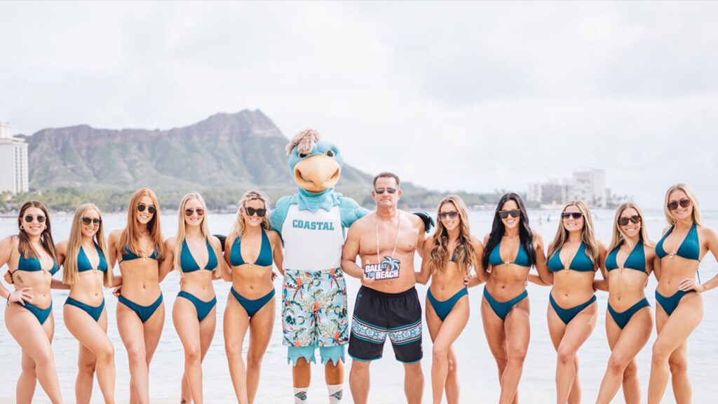 coastal-carolina-deletes-pic-of-shirtless-head-coach-with-bikini-clad-dance-team